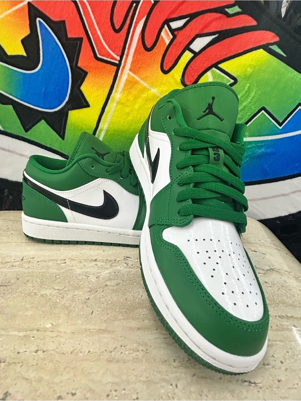 Nike Air Jordan 1 Low — Green/White with Black Swoosh